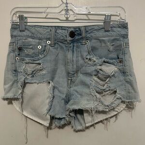 Y2K American Eagle Outfitters Light Blue Heavily Distressed Jean Shorts
